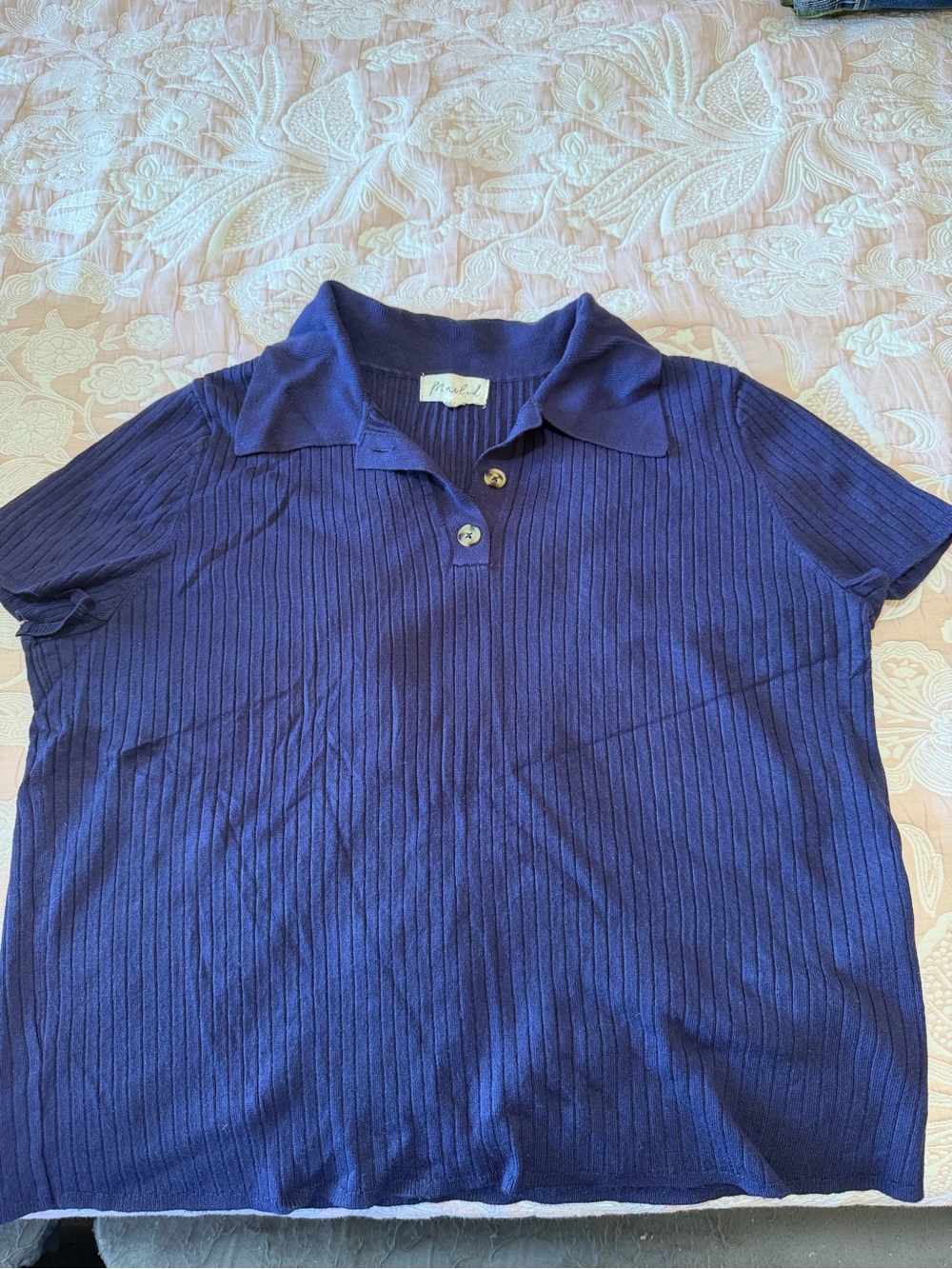 Navy Ribbed Polo Top